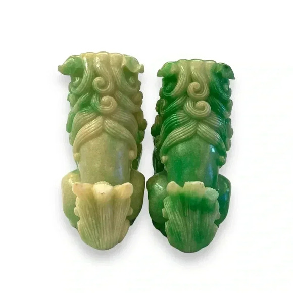 Pair of Jade Lion Sculptures - Picture 2 of 4